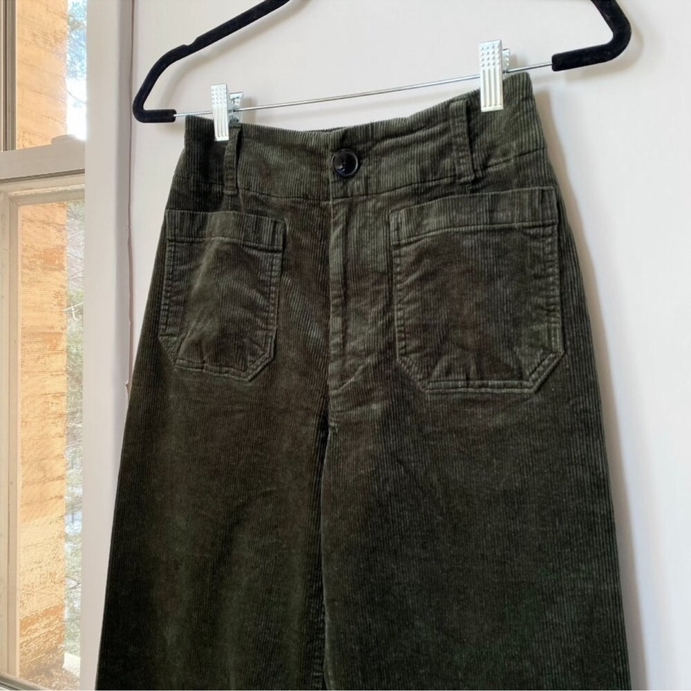 New Anthropologie The Colette Cord Full-Length Wide-Leg Pants Green 24 - Picture 5 of 11